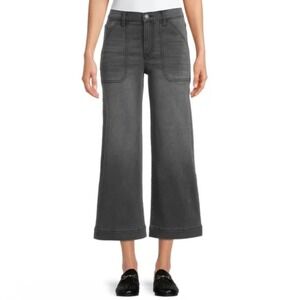 Time Tru High Rise Wide Leg Cropped Denim‎ Pants Womens 20 Faded Black Gray EUC